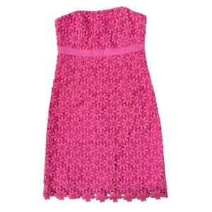 Lilly‎ Pulitzer Bowen Dress Pink Floral Daisy Lace Strapless Size 0
